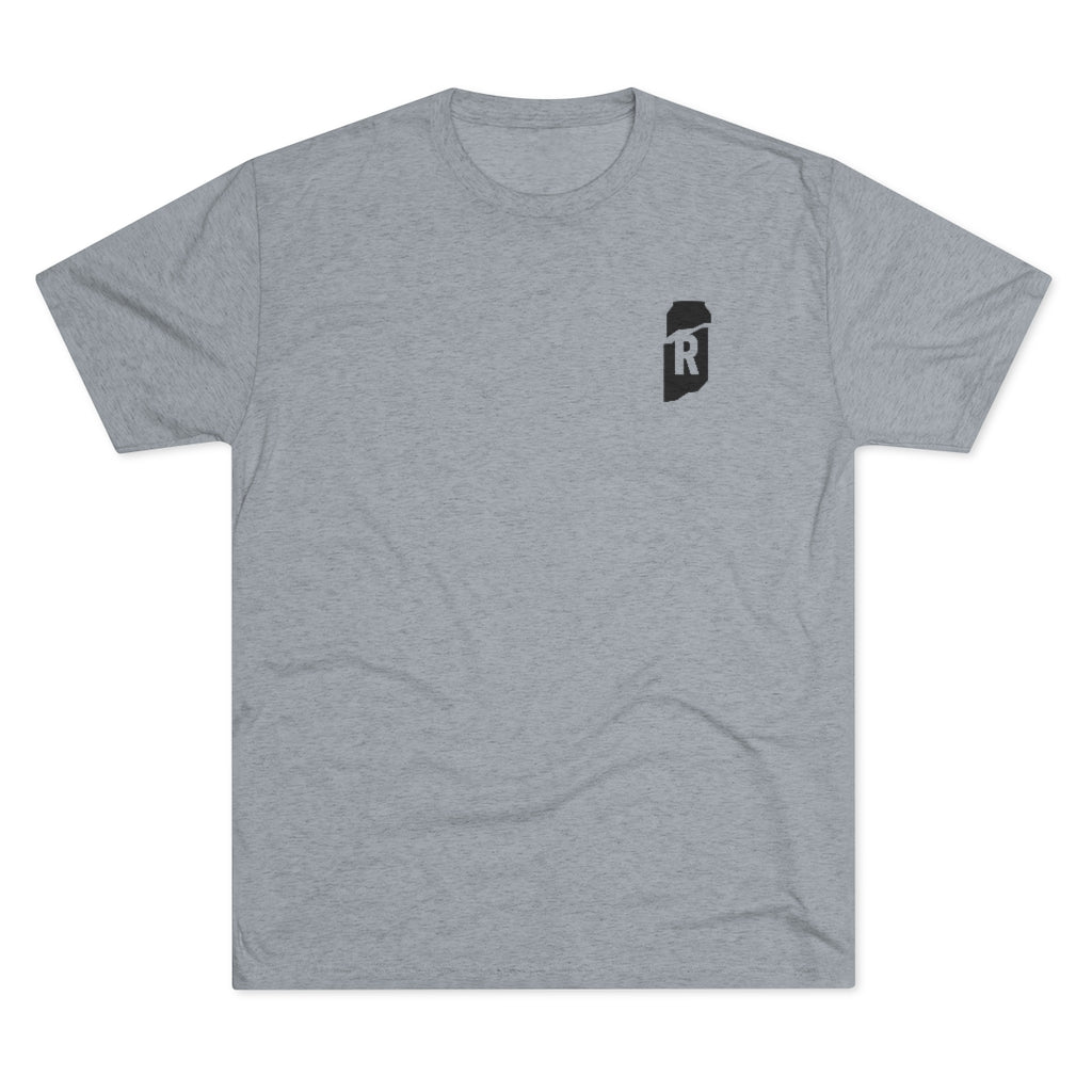 grey t-shirt with a logo