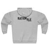 back view of a grey hoodie with the text "Rationale brewing"